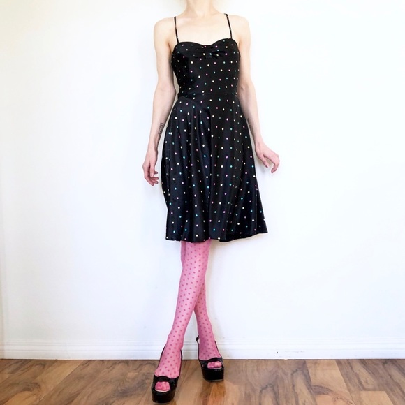 Rainbow Multi-Color Polkadots A-Line SATIN DRESS - Picture 4 of 7